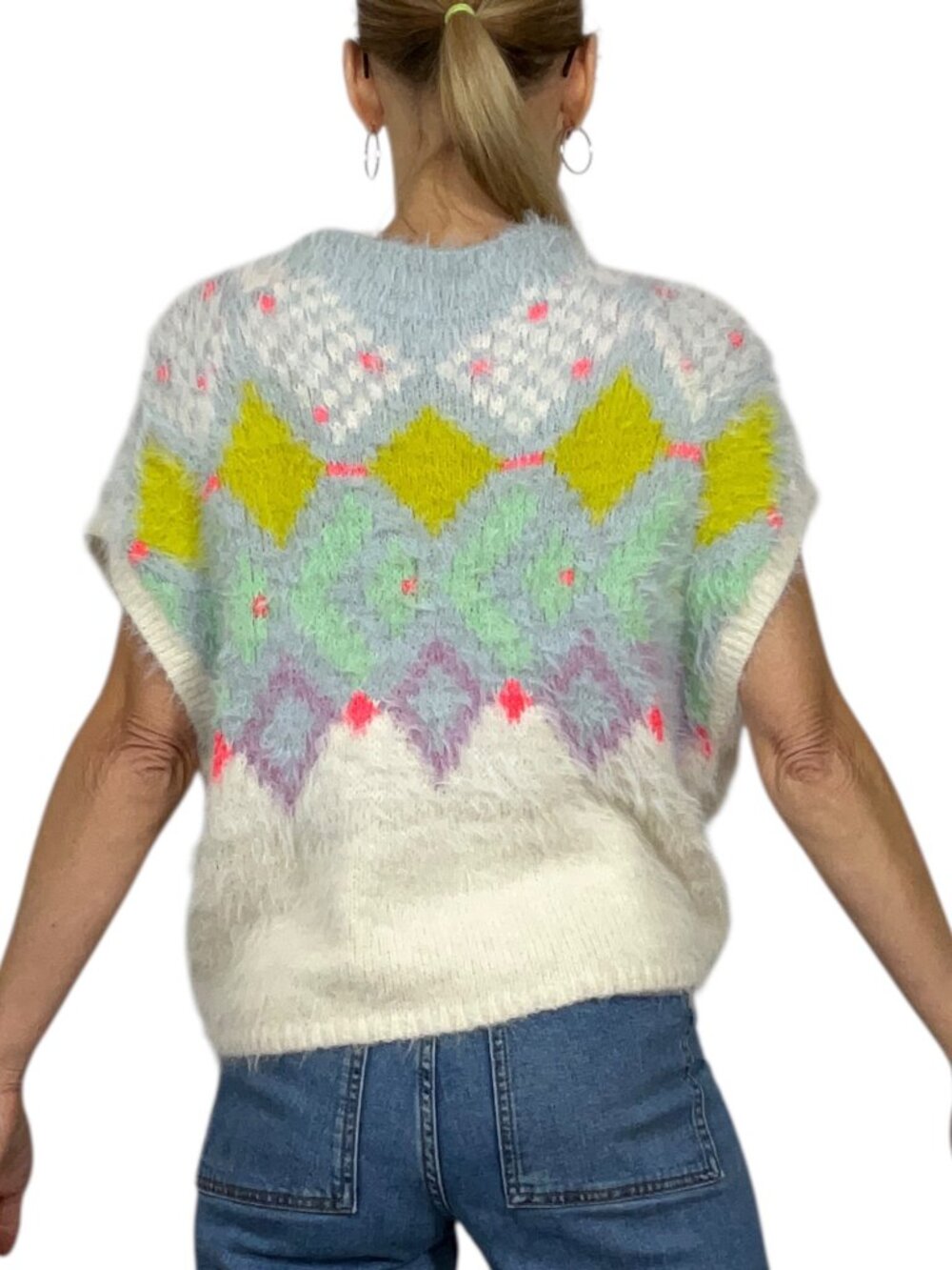 Anthropologie Fairisle Fuzzy Eyelash Muscle Sweater Tank M Fall Fashion - Picture 3 of 15